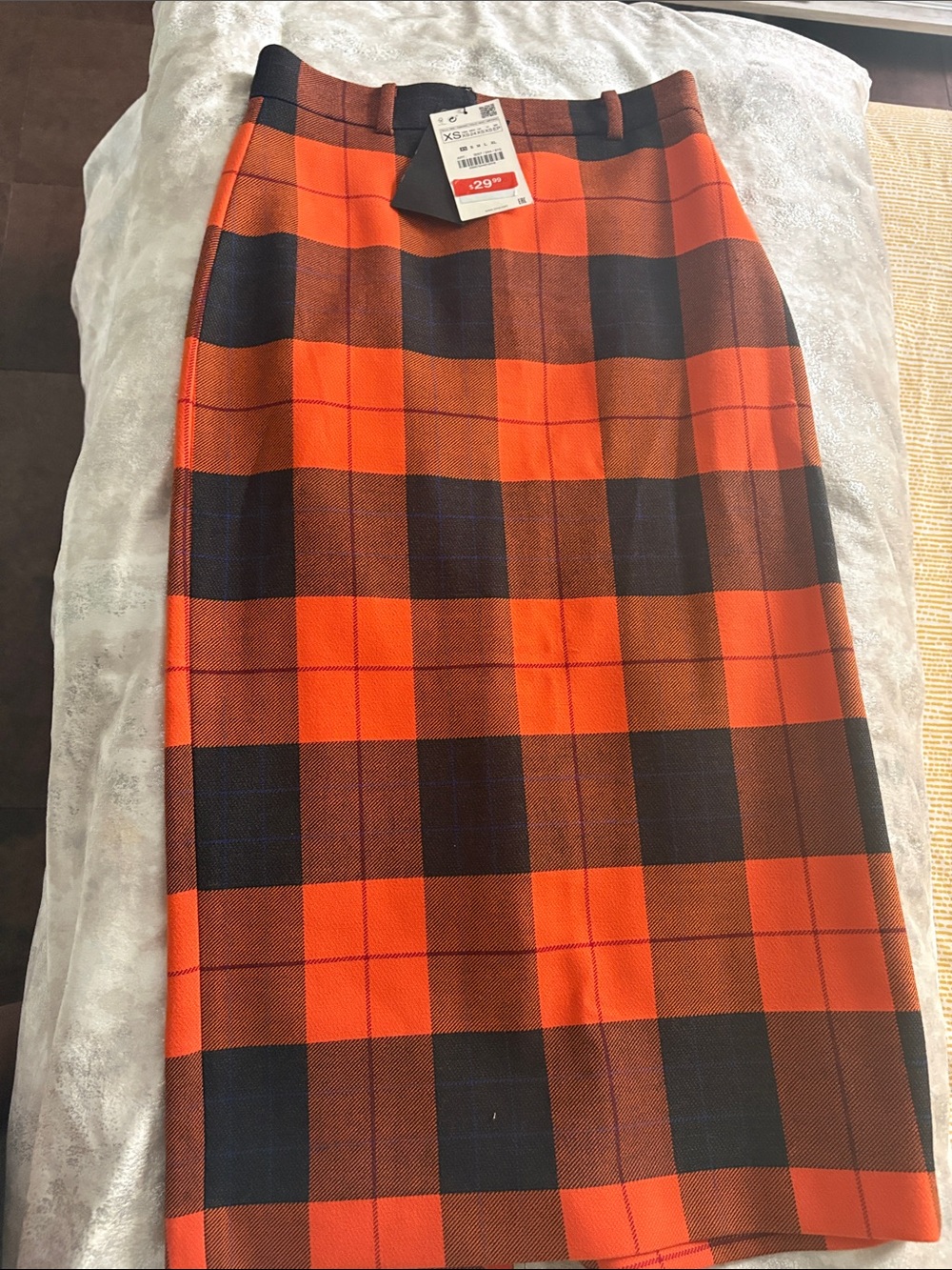 Zara Orange and Black Plaid Pencil Skirt